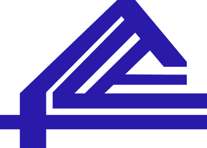 Abstract geometric logo featuring interconnected blue lines forming a triangular shape.